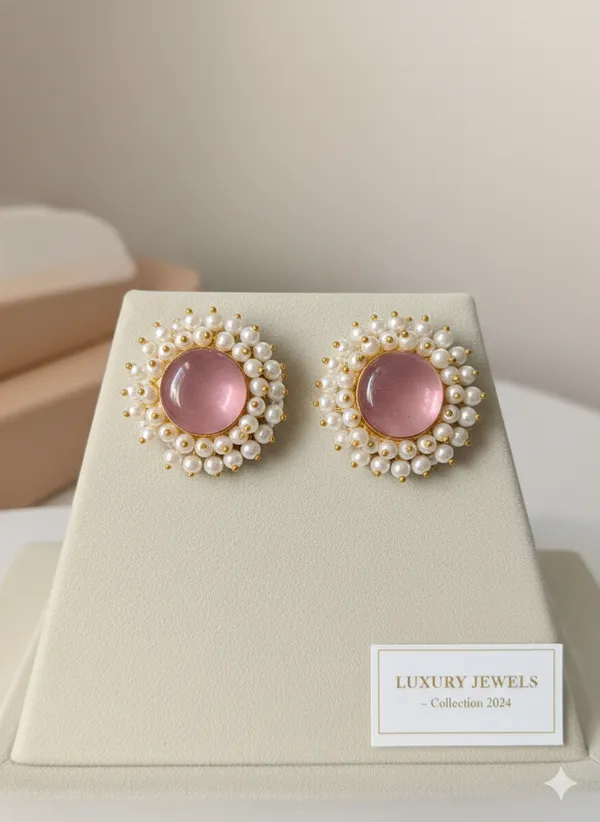 Pink_And_White_Elegant_Pearl_Stone_Stud_Earrings_For_Women
