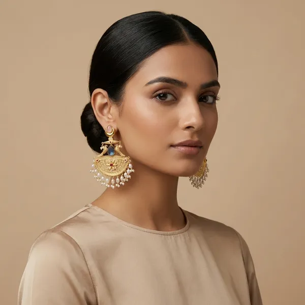 Gold_And_White_Traditional_Toned_Chandbali_Earrings_With_Peacock_Design_Pearl_Drops_For_Women