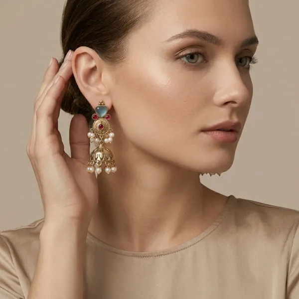 Blue_And_Gold_Traditional_Toned_Jhumka_Earrings_With_Stone_Pearl_Drops_For_Women