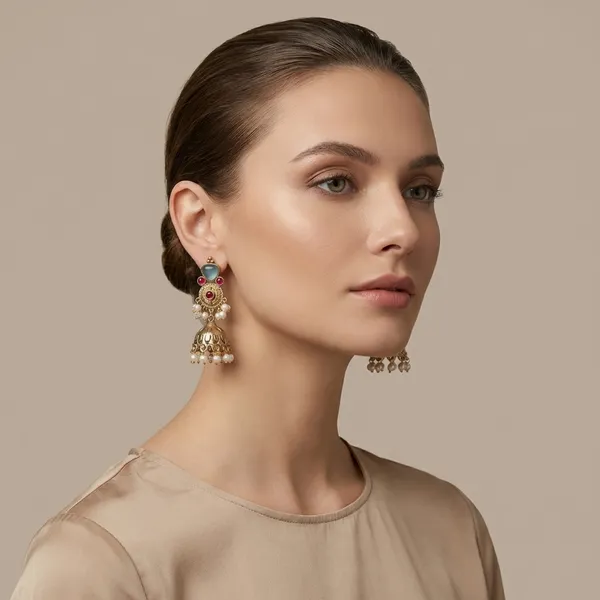 Blue_And_Gold_Traditional_Toned_Jhumka_Earrings_With_Stone_Pearl_Drops_For_Women