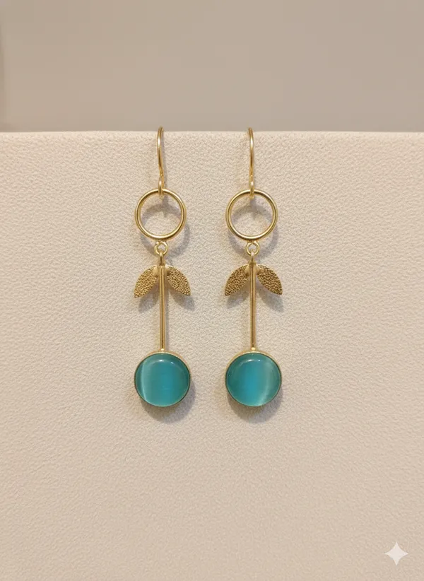 Turquoise_And_Gold_Tone_Dangling_Earrings_With_Stone_Leaf_Design_For_Women