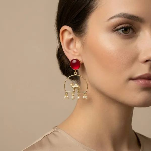 Red_And_Gold_Stone_Elephant_Hoop_Earrings_With_Pearl_Danglers_For_Women