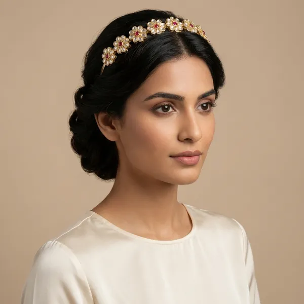 Red_And_Green_Gold_Traditional_Plated_Kundan_Floral_Headband_With_Stone_Accents_For_Women