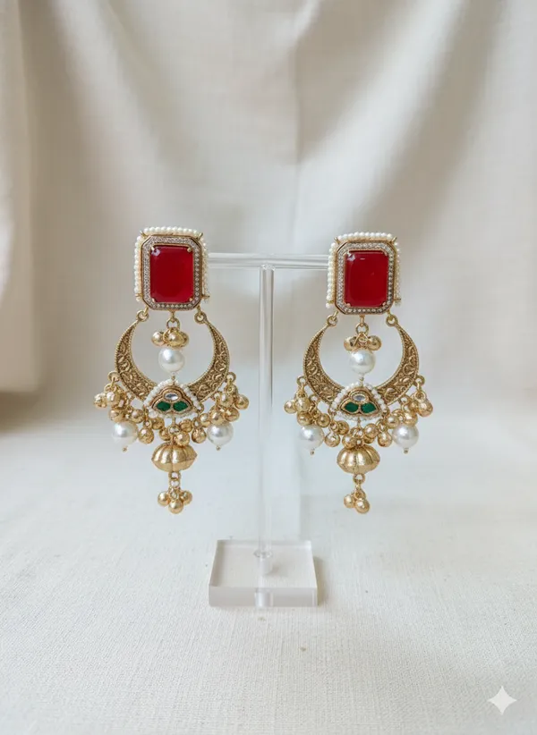 Red_And_Gold_Traditional_Plated_Stone_Chandbali_Earrings_With_Pearl_Drops_For_Women