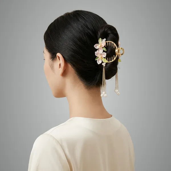Pink_Floral_Hair_Clip_With_Pearl_Dangles_For_Women