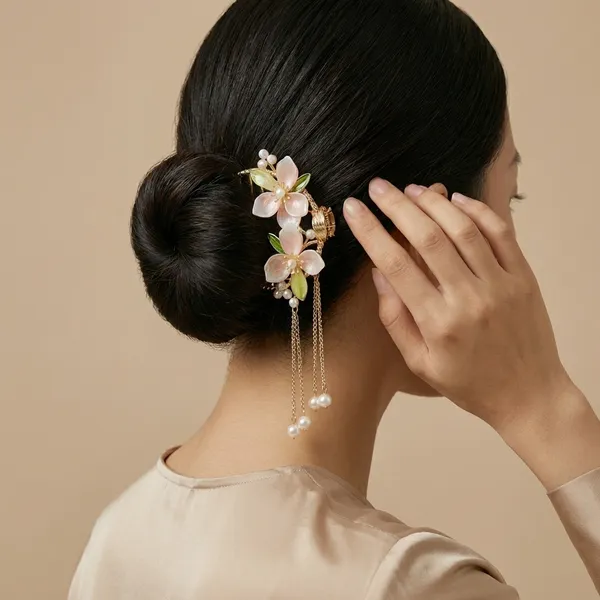 Pink_Floral_Hair_Clip_With_Pearl_Dangles_For_Women