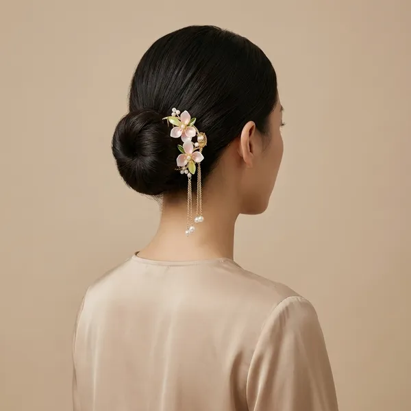 Pink_Floral_Hair_Clip_With_Pearl_Dangles_For_Women