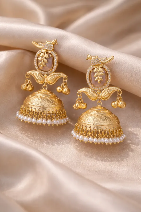 Gold_And_White_Traditional_Toned_Jhumka_Earrings_With_Pearl_Drops_For_Women