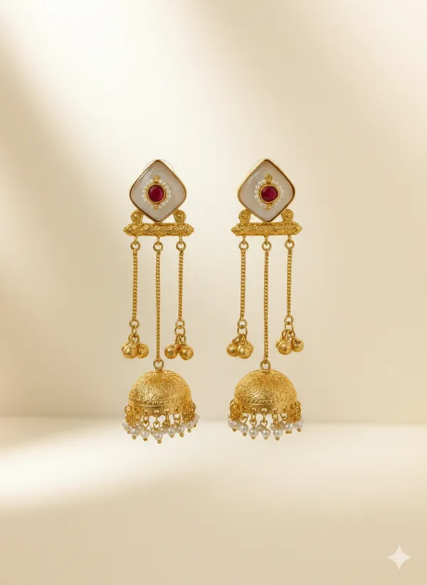 White_And_Gold_Traditional_Plated_Jhumka_Earrings_With_Stone_Pearl_Drops_For_Women