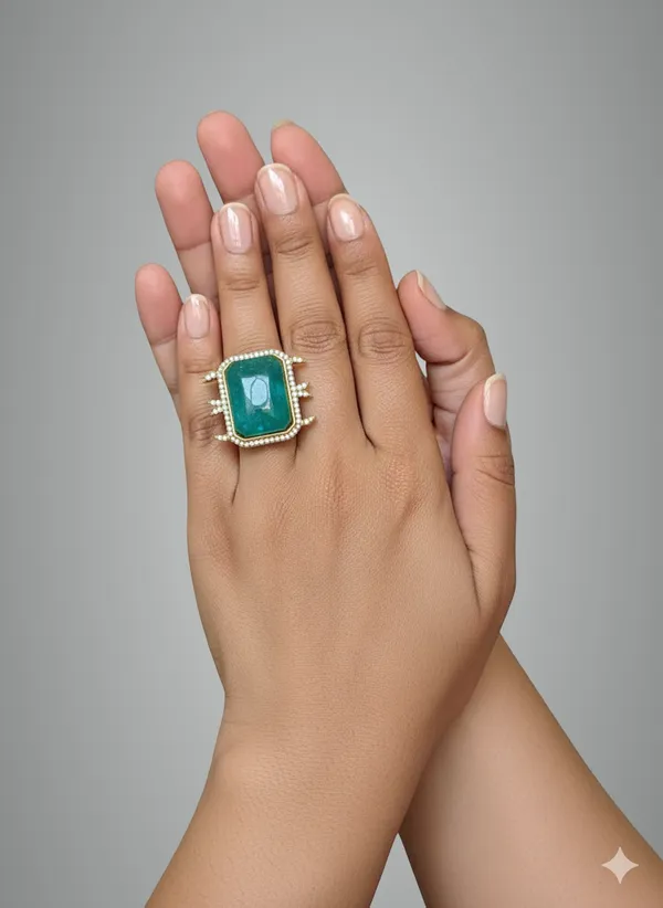 Emerald_Green_Stone_Statement_Cocktail_Ring_Gold_Plated_Adjustable_Fashion_For_Women