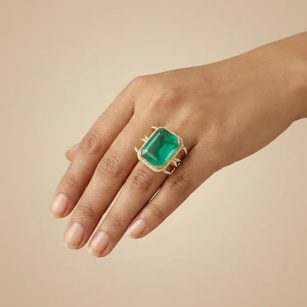 Emerald_Green_Stone_Statement_Cocktail_Ring_Gold_Plated_Adjustable_Fashion_For_Women