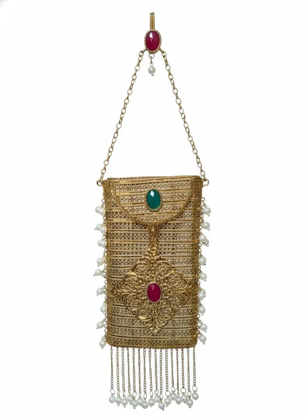 Gold_Traditional_Golden_Potli_Bag_With_Gemstone_Embellishments_And_Pearl_Details_For_Women