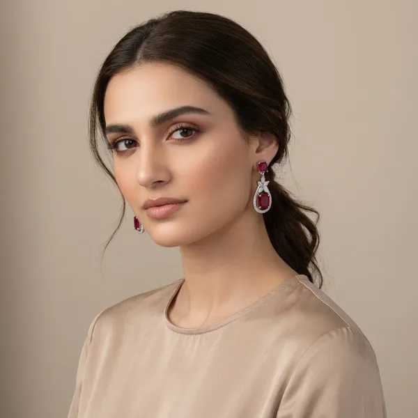 Ruby_Red_And_Silver_Elegant_Crystal_Drop_Earrings_With_Tone_Detailing_For_Women