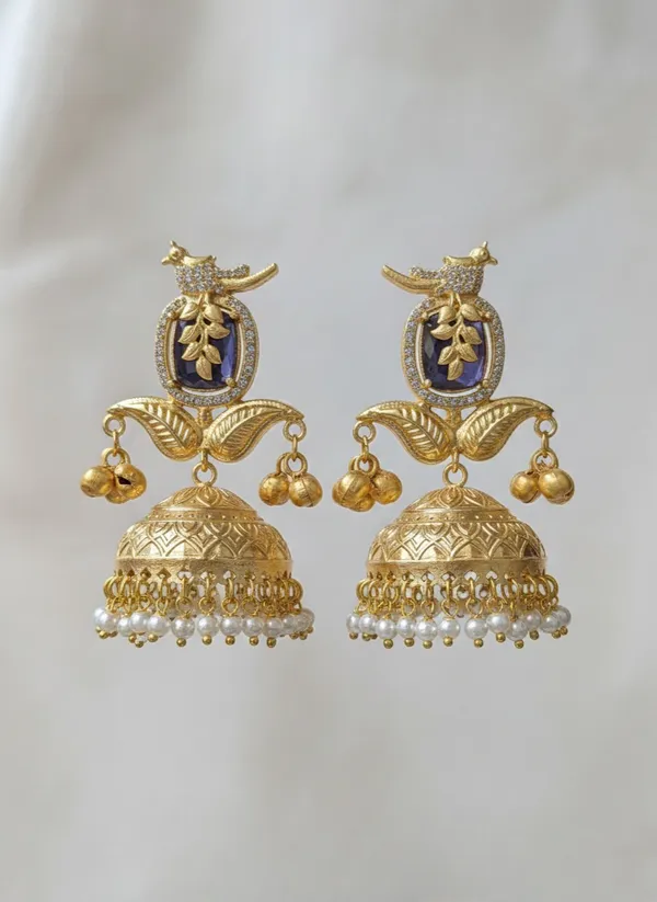 Gold_And_White_Traditional_Toned_Peacock_Jhumka_Earrings_With_Pearl_Drops_For_Women
