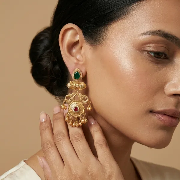 Green_And_Red_Gold_Traditional_Toned_Peacock_Chandbali_Earrings_With_Stones_For_Women