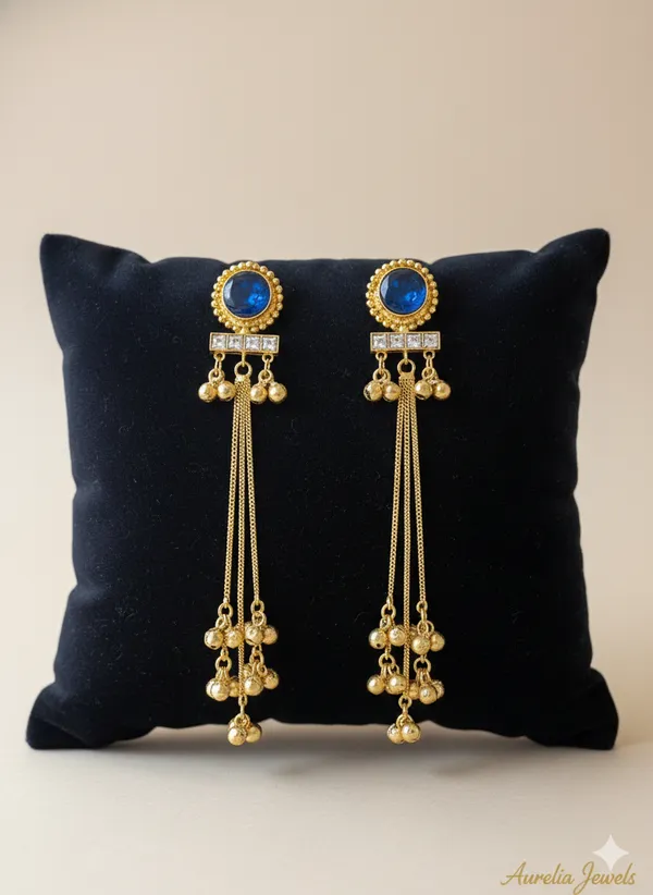 Blue_And_Gold_Stone_Toned_Long_Chain_Tassel_Earrings_For_Women