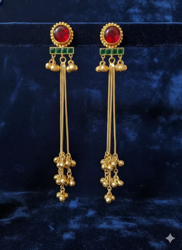 Red_And_Green_Gold_Traditional_Toned_Dangle_Earrings_With_Stones_For_Women