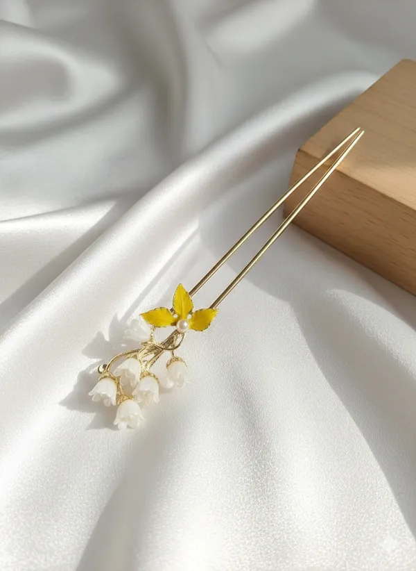 Gold_And_Green_White_Golden_Floral_Hair_Stick_With_Butterfly_Lily_Of_The_Valley_Design_For_Women