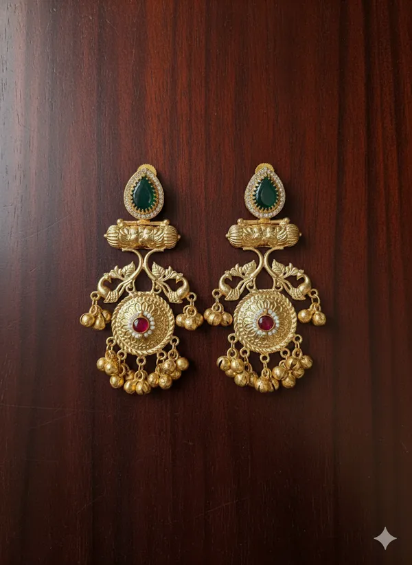 Green_And_Red_Gold_Traditional_Toned_Peacock_Chandbali_Earrings_With_Stones_For_Women