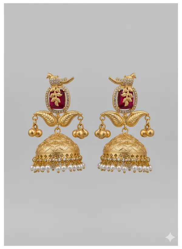 Ruby_And_Gold_Traditional_Plated_Stone_Jhumka_Earrings_With_Pearl_Drops_For_Women