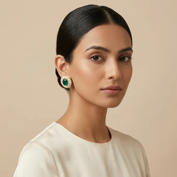 Green_And_White_Handcrafted_Pearl_Stone_Stud_Earrings_For_Women