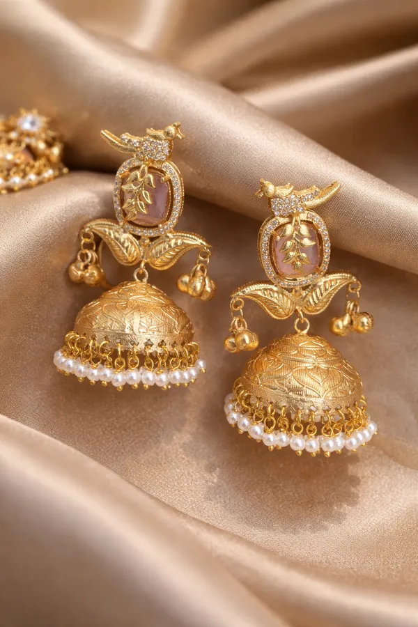 Pink_And_Gold_Traditional_Tone_Jhumka_Earrings_With_Stone_Pearl_Danglers_For_Women