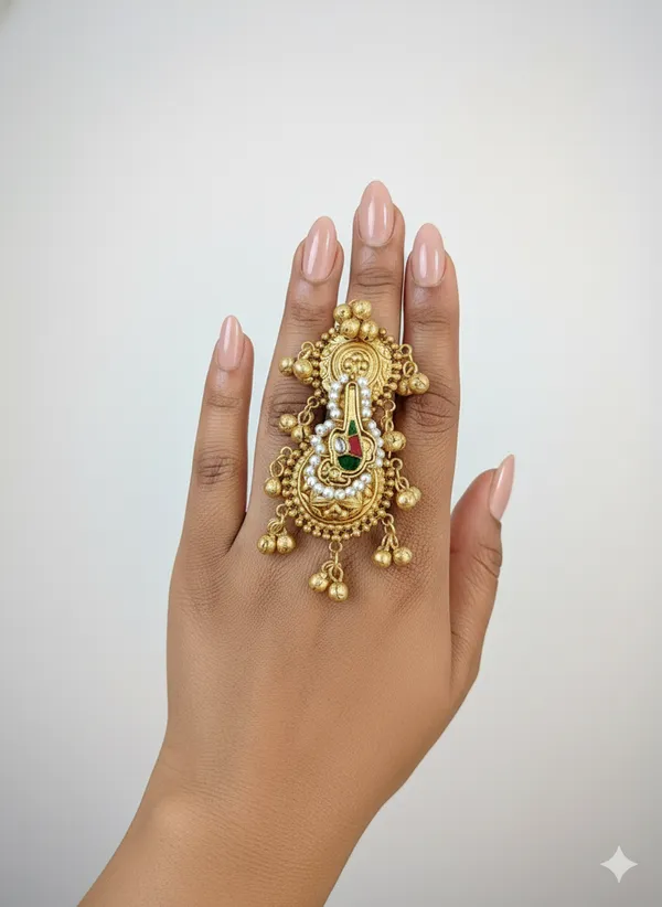 Red_And_Gold_Traditional_Toned_Statement_Ring_With_Enamel_Work_Dangling_Bead_Accents_For_Women