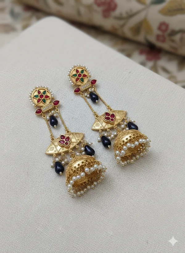 Blue_And_Gold_Traditional_Plated_Kundan_Jhumka_Earrings_With_Beads_Pearl_Drops_For_Women