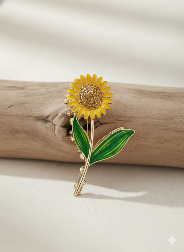 Yellow_And_Green_Sunflower_Enamel_Brooch_Pin_Floral_Design_With_Leaves_For_Women
