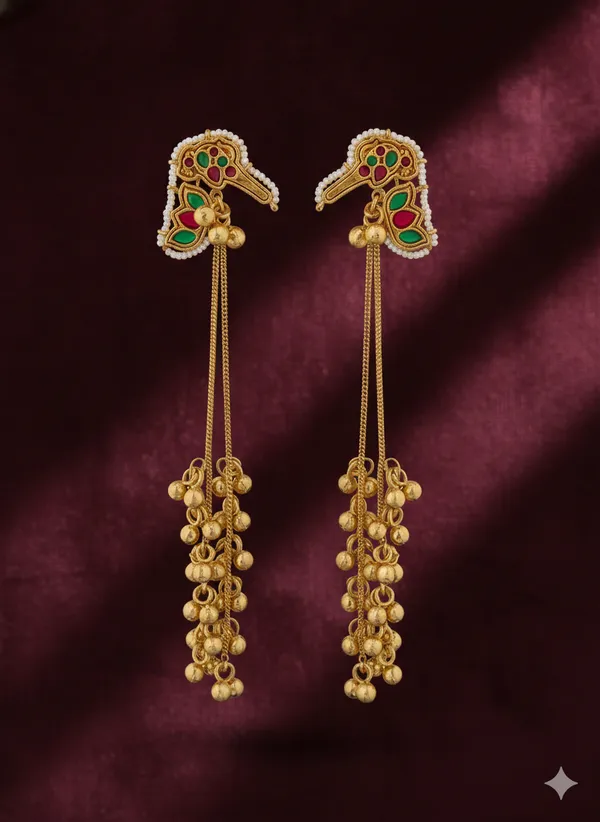 Red_And_Green_Gold_Traditional_Toned_Peacock_Design_Earrings_With_Stone_Embellishments_For_Women