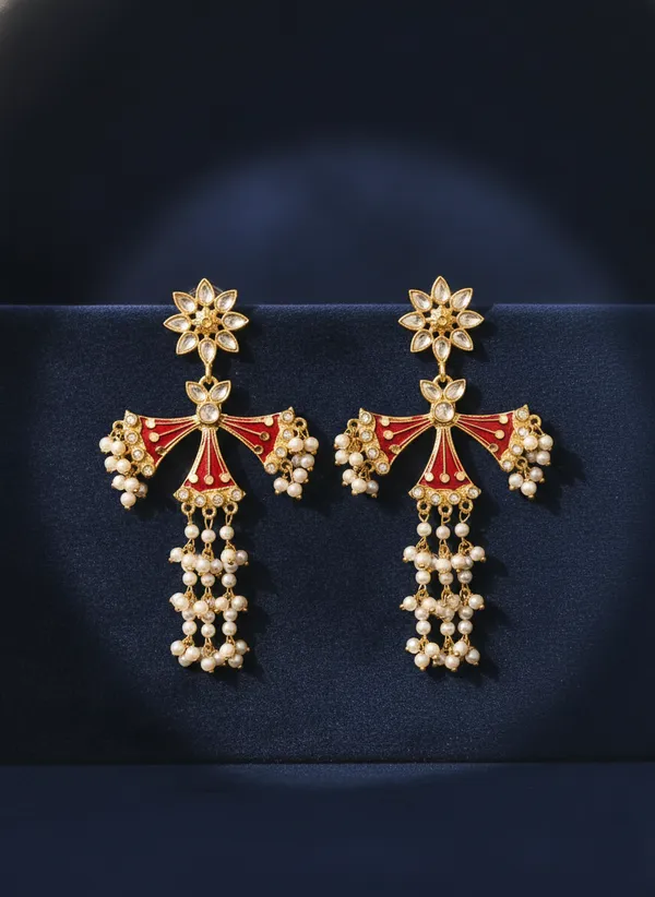 Gold_And_White_Traditional_Toned_Meenakari_Jhumka_Earrings_With_Pearl_Drops_For_Women