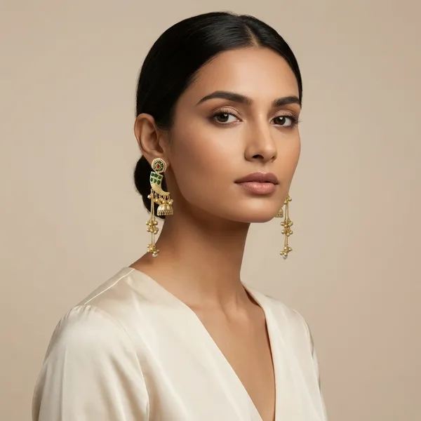 Green_And_Gold_Traditional_Toned_Stone_Jhumka_Earrings_With_Long_Pearl_Chain_Danglers_For_Women