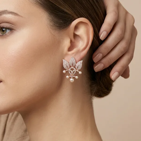 Rose_Gold_And_White_Elegant_Floral_Pearl_Drop_Earrings_For_Women