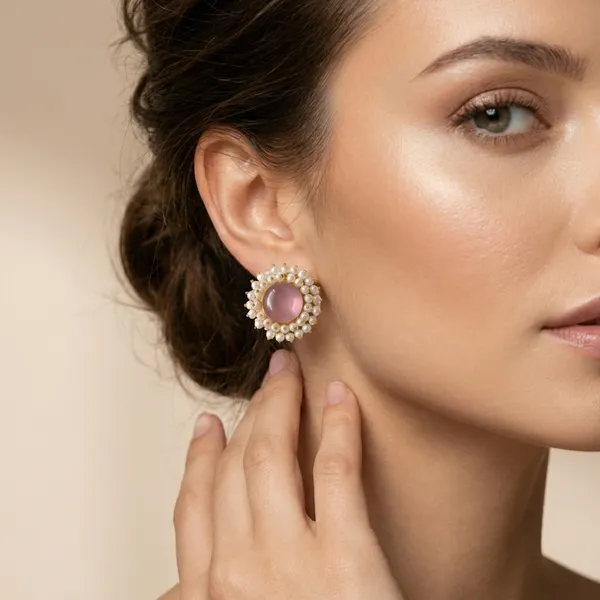 Pink_And_White_Elegant_Pearl_Stone_Stud_Earrings_For_Women