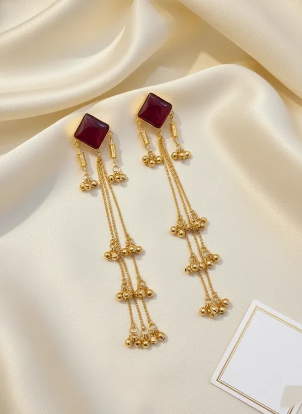 Red_And_Gold_Stone_Chain_Tassel_Earrings_For_Women