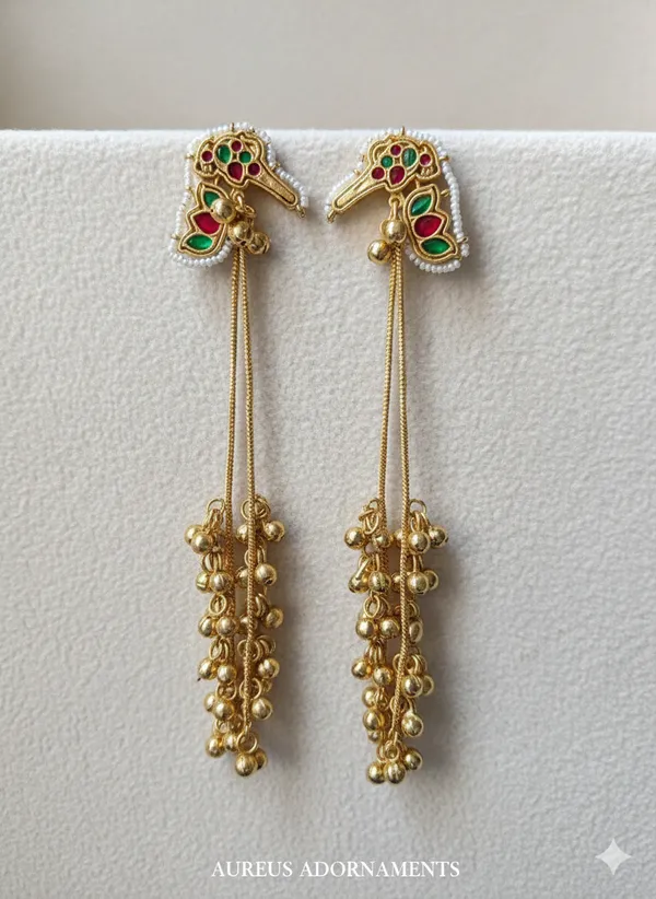 Red_And_Green_Gold_Traditional_Toned_Peacock_Design_Earrings_With_Stone_Embellishments_For_Women
