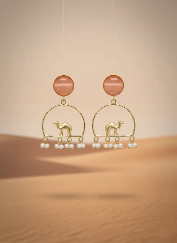 Gold_And_White_Camel_Charm_Earrings_With_Pearl_Drops_For_Women