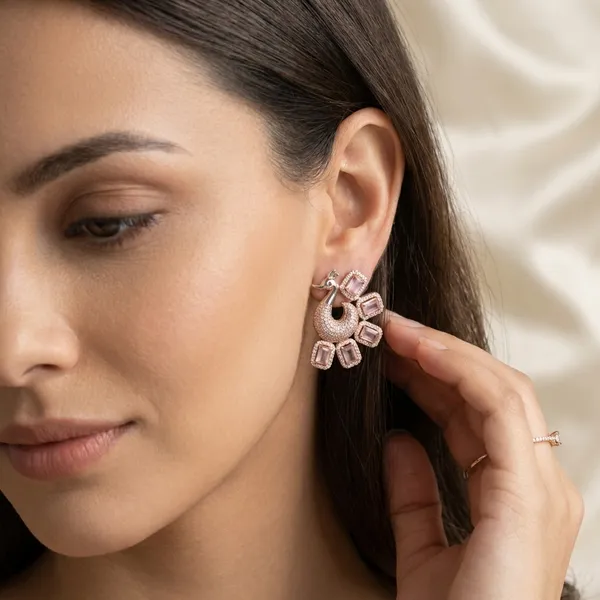 Pink_And_Gold_Elegant_Crystal_Peacock_Stud_Earrings_For_Women