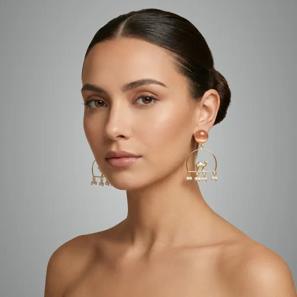 Gold_And_White_Camel_Charm_Earrings_With_Pearl_Drops_For_Women