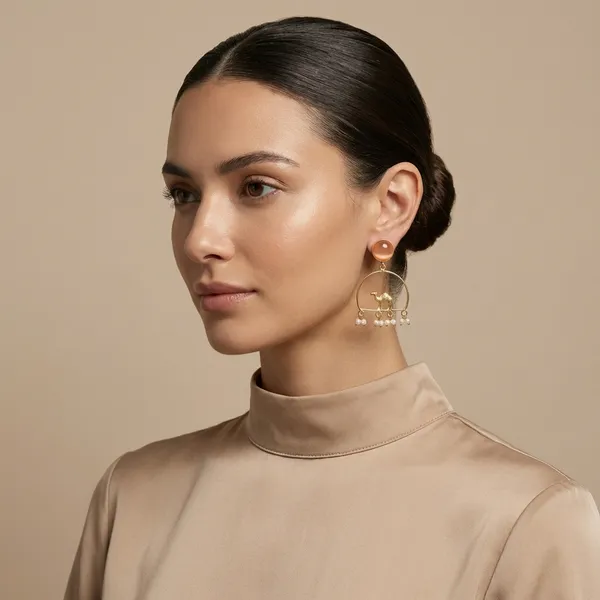 Gold_And_White_Camel_Charm_Earrings_With_Pearl_Drops_For_Women