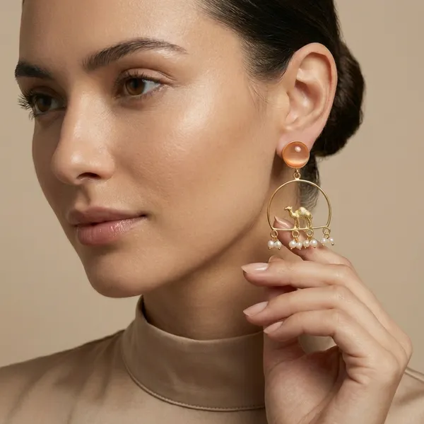 Gold_And_White_Camel_Charm_Earrings_With_Pearl_Drops_For_Women