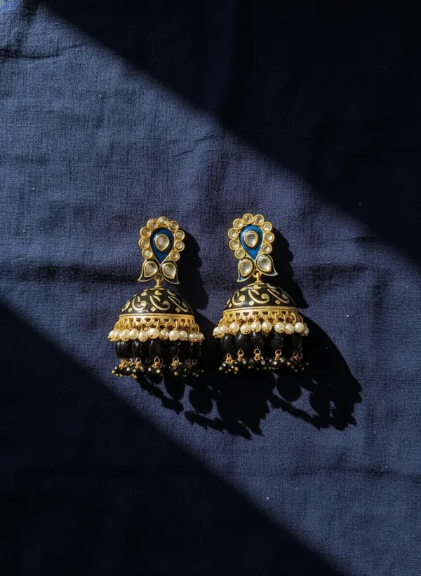 Blue_And_Gold_Traditional_Kundan_Jhumka_Earrings_With_Pearl_Bead_Dangles_For_Women