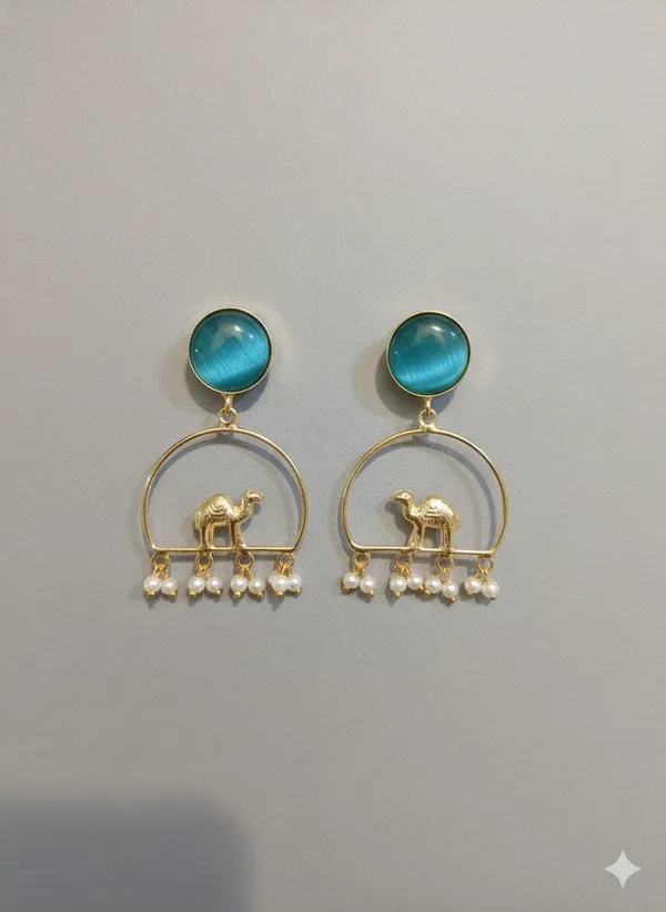 Blue_And_Gold_Elegant_Camel_Charm_Drop_Earrings_With_Stone_Studs_For_Women