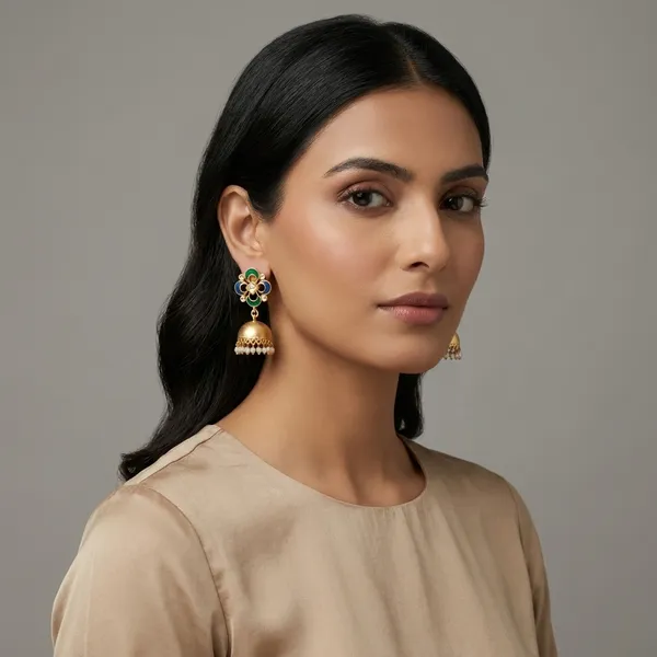 Green_And_Blue_Gold_Traditional_Plated_Jhumka_Earrings_With_Enamel_Pearl_Drops_For_Women