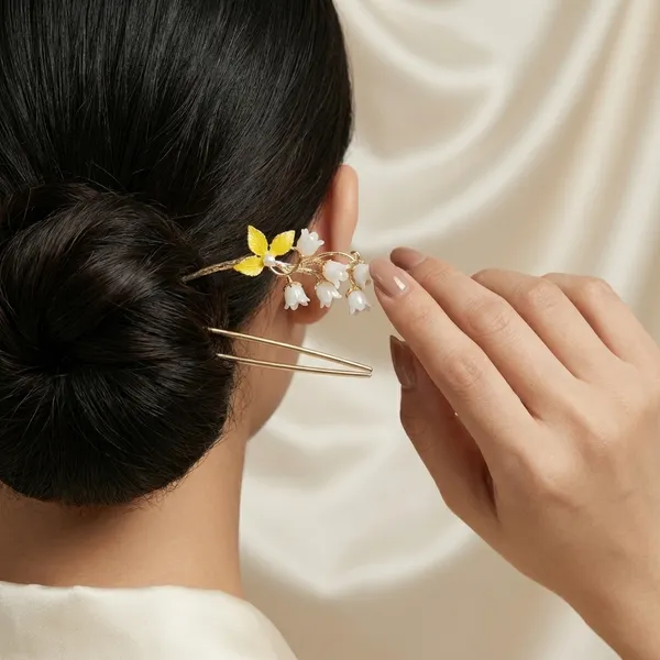 Gold_And_Green_White_Golden_Floral_Hair_Stick_With_Butterfly_Lily_Of_The_Valley_Design_For_Women