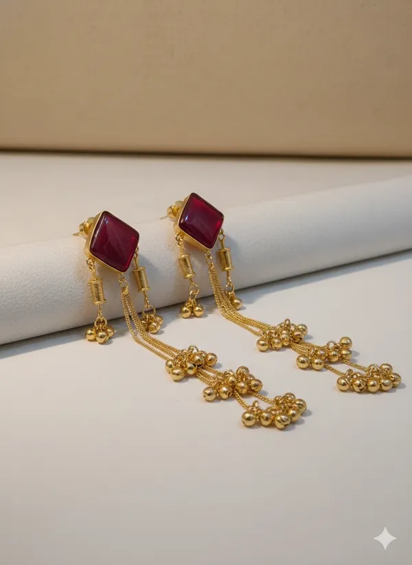 Red_And_Gold_Stone_Chain_Tassel_Earrings_For_Women