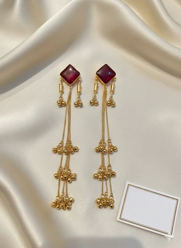 Red_And_Gold_Stone_Chain_Tassel_Earrings_For_Women