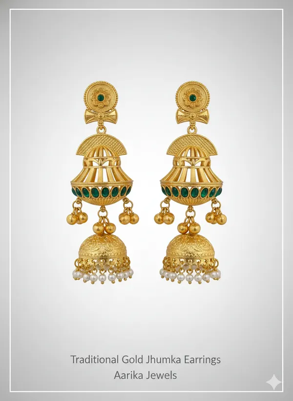 Green_And_Gold_Traditional_Plated_Heritage_Jhumka_Earrings_With_Stones_Pearl_Drops_Maharani_Collection_For_Women