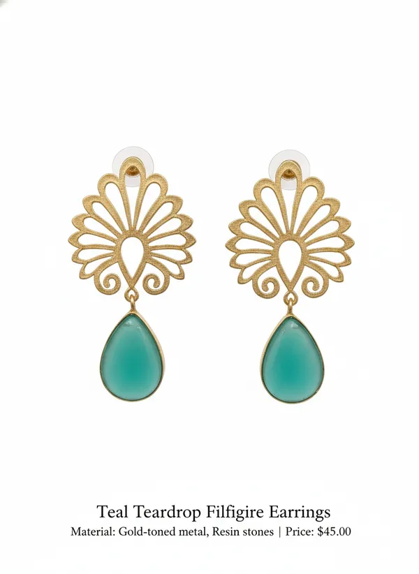 Teal_Teardrop_Filigree_Earrings_For_Women