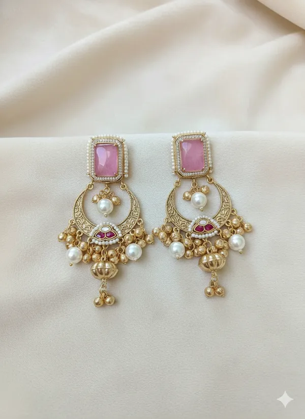 Pink_And_Gold_Traditional_Stone_Chandbali_Earrings_With_Pearl_Ghungroo_Drops_For_Women